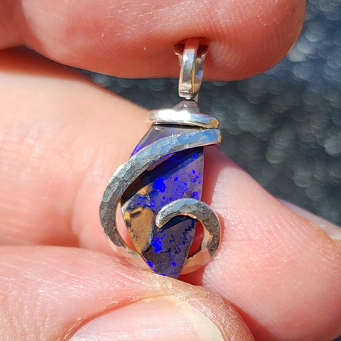 Boulder Opal Pendant Sterling Silver - Indigo Base with Blue + Violet Fire