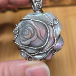 Purple Labradorite Rose Pendant - Sculpted Bloom in Antiqued Sterling
