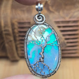 Plume Agate + Aurora Opal Spooky Tree of Life Pendant – Oxidized Sterling Silver