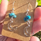 Kingman Turquoise Nugget Moon Earrings in Sterling Silver