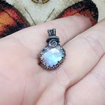 Flashy Rose Cut Rainbow Moonstone Antiqued Sterling Silver Pendant