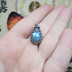 Aqua Blue Faceted Labradorite Antiqued Sterling Silver Pendant