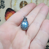 Aqua Blue Faceted Labradorite Antiqued Sterling Silver Pendant