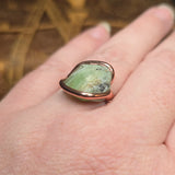 Natural Peridot Copper Ring – Size 10 – Raw Green Crystal in Forged Copper