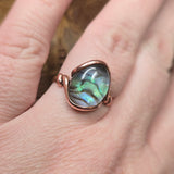 Rutile Quartz + Abalone Copper Ring sz 11 Copper - Natural Flash