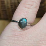 Blue Flash Labradorite Ring sz 9 - Hammered Sterling Silver