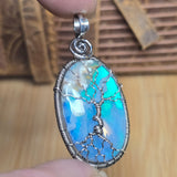 Plume Agate + Aurora Opal Spooky Tree of Life Pendant – Oxidized Sterling Silver