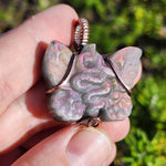 Purple Labradorite Wirewrapped Copper Pendant - Snake Butterfly Carved Wings