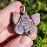 Purple Labradorite Wirewrapped Copper Pendant - Snake Butterfly Carved Wings