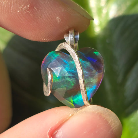 Aurora Opal Dark Heart Pendant – Sterling Silver Pendant