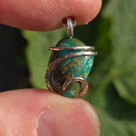 Turquoise Pendant 9ct Chunky Blue-Green - Hammered Sterling Silver