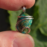 Turquoise Pendant 9ct Chunky Blue-Green - Hammered Sterling Silver