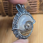 Gemshell Spiral Fossil Pendant - Agate + Quartz in Sterling