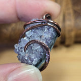 Raw Amethyst Druzy Crystal Pendant - Hammered Copper Wrap