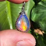 Double Sided Faceted Fiery Aurora Opal Pendant In Antiqued Sterling Silver - Rock Your World 