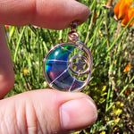 Moon and Stars Rainbow Aurora Opal Pendant In 14kt Rose Gold Fill and Sterling Silver