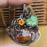 Moroccan Seam Agate Pumpkin Pendant - Copper Wire Wrap Setting