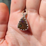 Green and Blue Spotted Boulder Opal Pendant in Sterling Silver