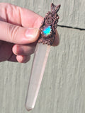 Aurora Opal Copper Wand Wire Wrap Pendant – Large 5" Quartz Crystal for Ritual, Healing or Display