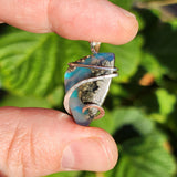 Teal Blue Marcasite Agate with Aurora Opal – Sterling Silver Pendant