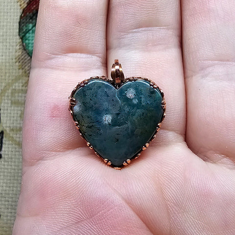 Green Jasper Heart Pendant Necklace in Copper