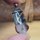 Purple Agate Pendant with Metallic Green Moss – Hammered Copper Necklace
