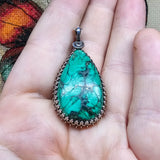 Malachite Plume Pendant in Antiqued Sterling Silver