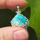 Kingman Turquoise Pendant – Sterling Silver Leaf Crown Setting - Rock Your World 