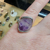 Double Terminated Hourglass Amethyst Crystal Ring in Sterling Silver Sz 8.5