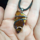 Australian Boulder Opal Pendant in Sterling Silver - Large Abstract