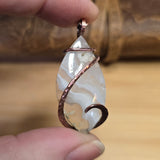 Tube Moss Agate Pendant Crystal Fade with Geode Copper Wrapped