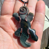 Lizard Green Moss Agate Carving Pendant in Copper