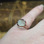 Aquamarine Crystal Ring sz 9 – Raw Termination in Forged Copper