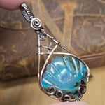Moss Agate + Aurora Opal Triplet Shell Pendant – Carved Scallop in Antiqued Copper