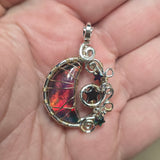 Aurora Opal Crescent Moon and Stars Pendant with Hematite Stars – Sterling Silver