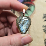Labradorite Shield Pendant – Blue Fire & Rose Gold Flash