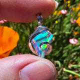 Faceted Rainbow Aurora Opal Pendant In Hammered Sterling Silver with 20 Inch Chain - Rock Your World 