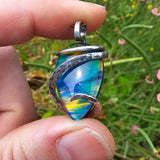 Large Rainbow Aurora Opal Pendant In Hammered Sterling Silver