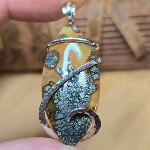 Marcasite in Carnelian Agate Pendant – Desert Ember in Sterling Silver
