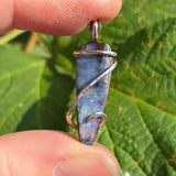 Boulder Opal Pendant Rainbow Fire - Hammered Sterling Silver