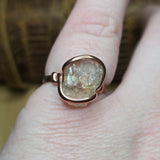 Raw Oregon Sunstone Crystal Ring Sz 7.5 in Copper