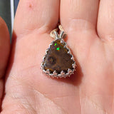 Green and Blue Spotted Boulder Opal Pendant in Sterling Silver
