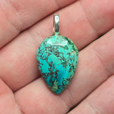 Stabilized Turquoise Teardrop Pendant – Spiderweb Matrix Blue Stone