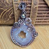 Purple Agate Geode Pendant – Quartz Crystal Portal in Antiqued Copper