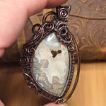 Plume Agate Pendant Heart Druzy Antiqued Copper Wire Wrapped