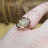Raw Oregon Sunstone Crystal Ring Sz 7.5 in Copper