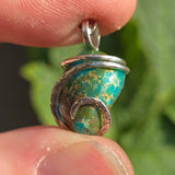 Turquoise Pendant 9ct Chunky Blue-Green - Hammered Sterling Silver