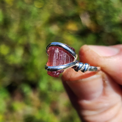 Raw Pink Tourmaline Ring sz 10 - Sterling Silver