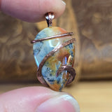 Flaming Common Opal Pendant Marcasite Inclusions - Copper Wrapped