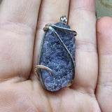 Amethyst Druzy Oval Geode Crystal Pendant in Sterling Silver